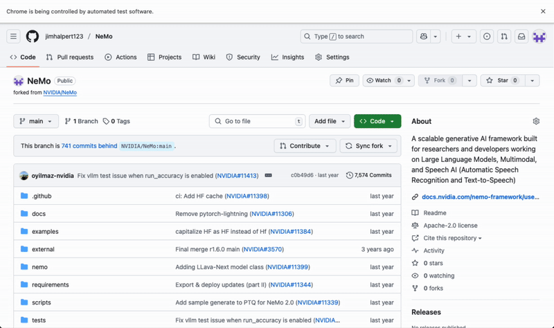GitHub demonstration showing agent interaction